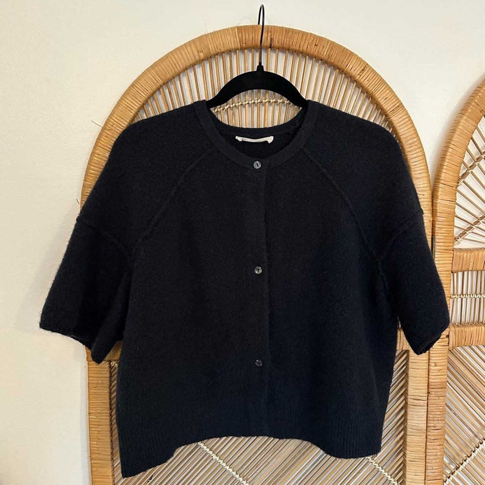 Free People Black Short-Sleeve Button Cardigan
